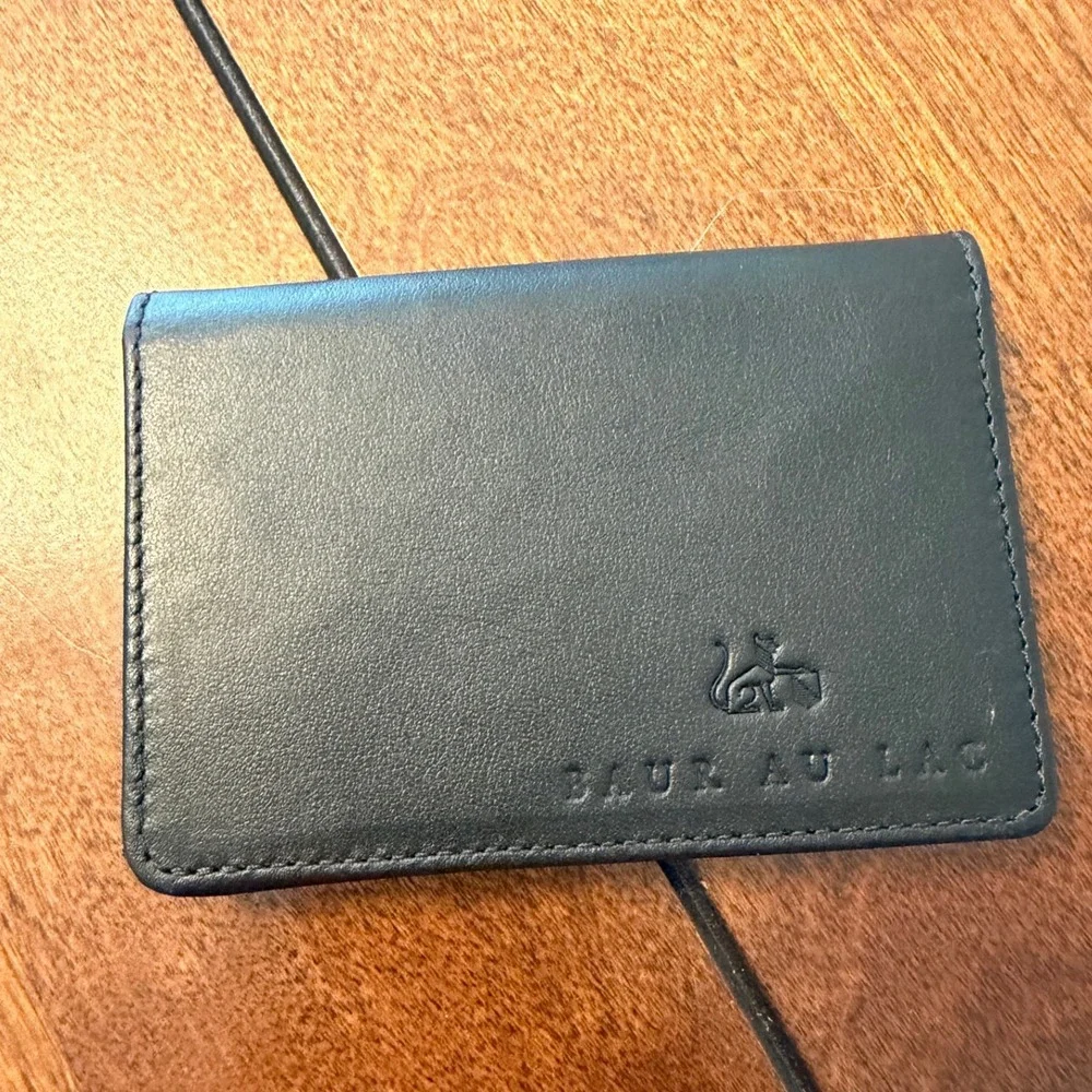 Baur au Lac Zurich Black Leather Bifold Card Holder Wallet Crosna Lining